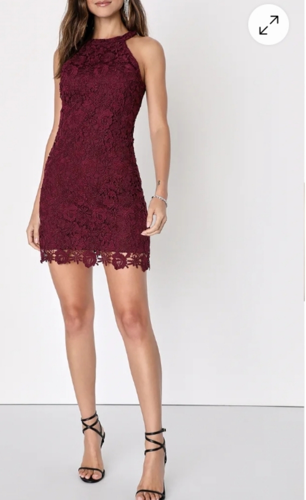 Lulu's Burgundy Lace Halter Mini Dress